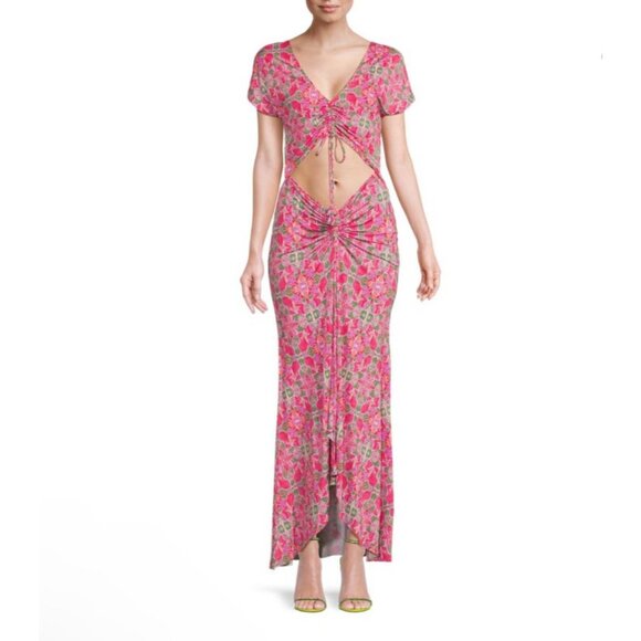 Misa Los‎ Angeles Pink Carlotta Ruched Maxi Dress Plunge Neckline Cutouts M - Picture 15 of 15